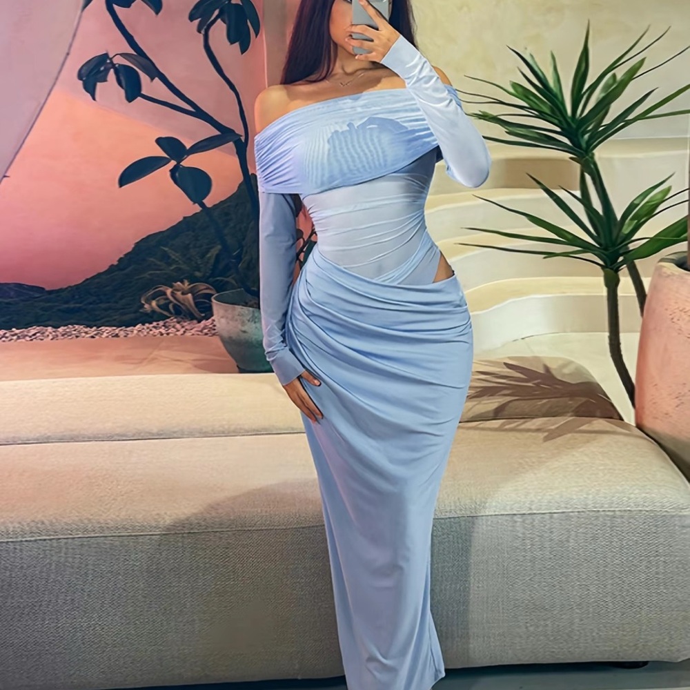 Chic Long Sleeve Light Blue Dress